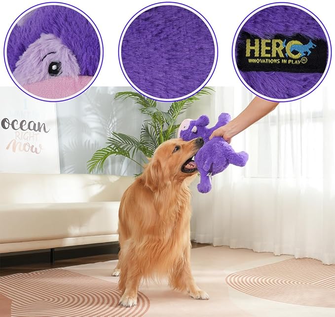 Hero Giant Chuckles Plush Dog Toy - Dog Squeaky Toys - Durable Toy with Grunt Squeaker, XL, Cow