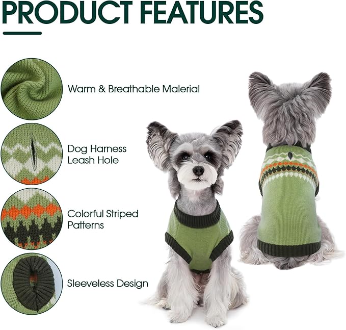 Kuoser Dog Sweater, Dog Sweaters for Small Dogs Male, Knitted Christmas Dogs Sweater, Fall Winter Puppy Apparel Pet Pullover Sweatshirt Outfits for Chihuahua, Bulldog, Dachshund, Pug, Yorkie, Green S