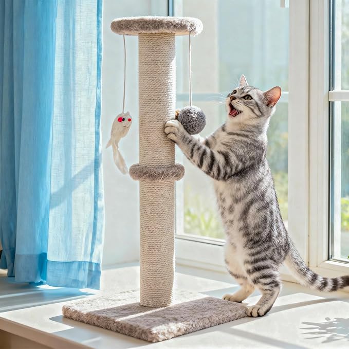 2 Pack Cat Scratching Post, Heavy Duty and Thicker Cat Scratching Post, Sisal Rope with Hanging Ball and Mice Scratching Post for Indoor Cats and Adult