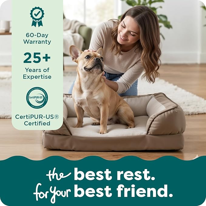 Furhaven Orthopedic Dog Bed for Medium/Small Dogs w/ Removable Bolsters & Washable Cover, For Dogs Up to 35 lbs - Plush & Velvet Waves Perfect Comfort Sofa - Brownstone, Medium