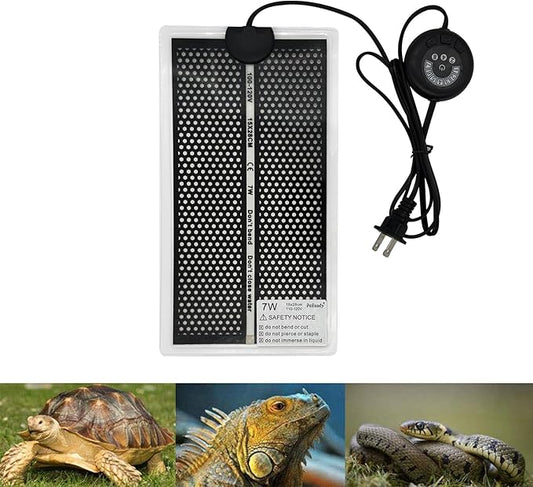 Reptile Heat Pad with 7 Button Temperature Adjustment, Under Tank Terrarium Heat Mat for Reptiles Tortoise Snakes Lizard Gecko Frog Hermit Crab and Other Small Animals, 7W Reptile Heating Pads