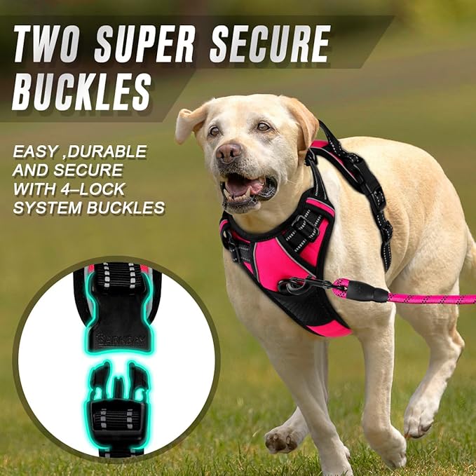 BARKBAY No Pull Dog Harness Front Clip Heavy Duty Reflective Easy Control Handle for Large Dog Walking(Pink,S)