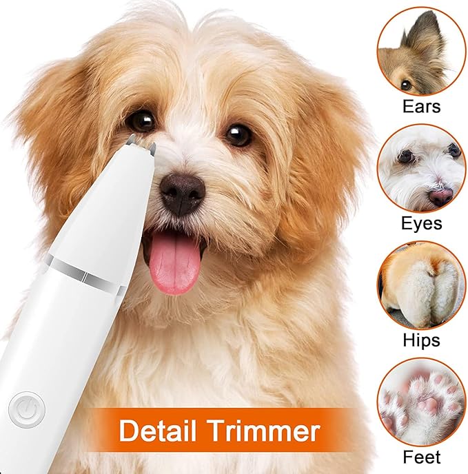 Dog Clippers Grooming Kit Hair Clipper-Low Noise Paw Trimmer- Rechargeable - Cordless Quiet Nail Grinder Shaver for Cats and Other Pets