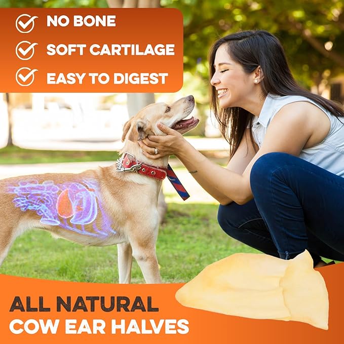 BRUTUS & BARNABY Cow Ears for Dogs – Halves 12 ct, Thick Cut, Grass-Fed Angus Beef, All-Natural No-Rawhide Dog Treat Alternative