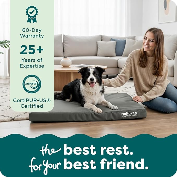 Furhaven Water-Resistant Orthopedic Dog Bed for Large/Medium Dogs w/ Removable Washable Cover, For Dogs Up to 55 lbs - Indoor/Outdoor Logo Print Oxford Polycanvas Mattress - Stone Gray, Large