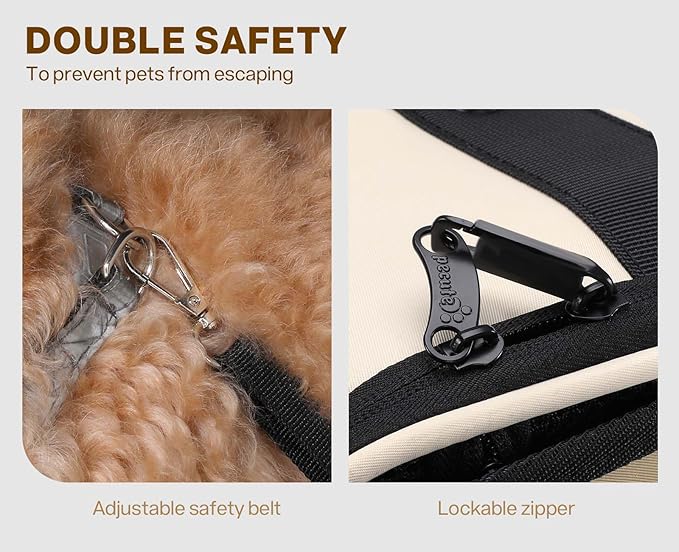 Pecute Cat Carrier Backpack Pet Carrier Backpack Widen Large Space, Stable Pet Backpack for Cat Small Dog, Ventilated Pet Backpack Miniature Dachshund Bag Suitable for Hiking, Camping, Khaki