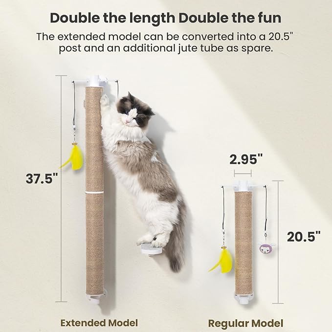 SVD.PET Cat Scratching Post Wall Mounted, 37.5" Tall Jute Cat Scratcher for Wall with Hanging Toys for Large Cats Indoor Cat Wall Furniture