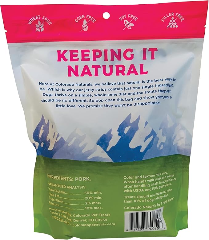 Colorado Naturals Bacon Jerky Strips Dog Treats, 16 oz – All-Natural, Made in USA, No Fillers or Preservatives – Great Source of Protein
