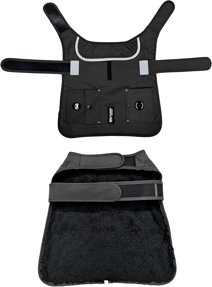Joyride Harness FrostFlex Dog Winter Jacket - Fleece Lined & Water-Resistant - Snowsuit with Pockets for Treats & Poop Bags - Durable Cold Weather Dog Coat - Black Onyx-M