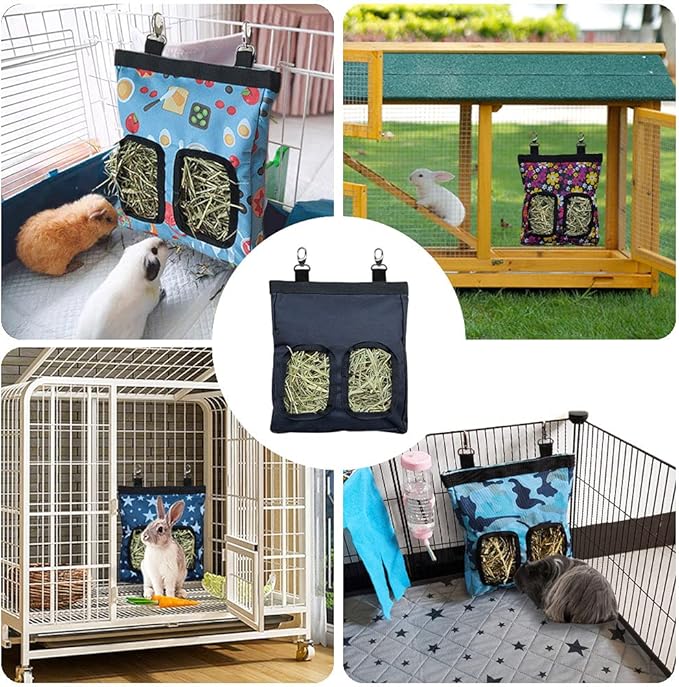 Guinea Pig Hay Feeder, Hanging Rabbit Hay Feeder Bag for Guinea Pigs Bunnies Chinchillas. M, Green Leaves