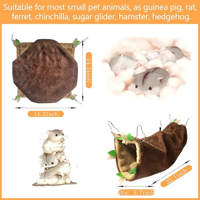 LEFTSTARER Guinea Pig Ferret Rat Hammock Toy Small Animal Cage Accessories Hideout Tunnel & Bunkbed Hammock for Rat Ferret Guinea Pig Hamster Sugar Glider Chinchilla, 1.Forest Hammock Set