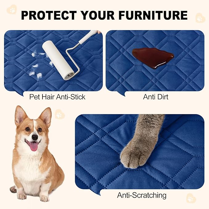 Smiry Waterproof Dog Blanket, 82x102 Inch Soft Pet Bed Cover Reversible, Washable Sofa Couch Furniture Protector for Small Medium Large Dog Puppy Cat, Geometric, Navy/Blue