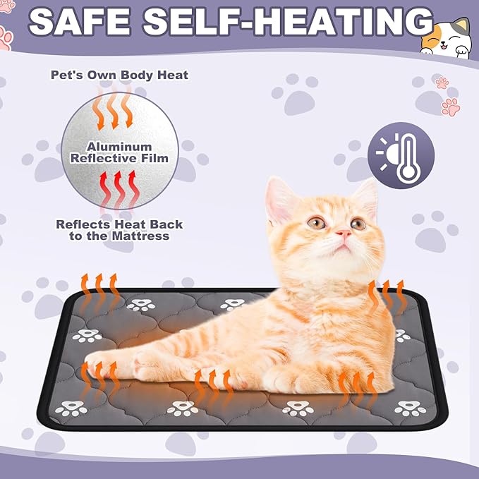 Riakrum 4 Pack Self Heating Cat Bed Pad Self Warming Pet Dog Mat Non Slip Washable Cat Kennel Crate Pad with Storage Bag for Indoor Outdoor Small Medium Dog Kitten(16 x 20 Inches)
