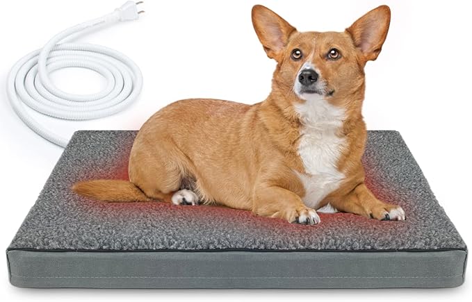 Heated Pet Beds for Indoor/Outdoor Cat & Dog Orthopedic Foam Warming Cat Beds Auto Temperature Control, Washable Cover with Waterproof Liner Thermo Kitty Electric Heating Bed