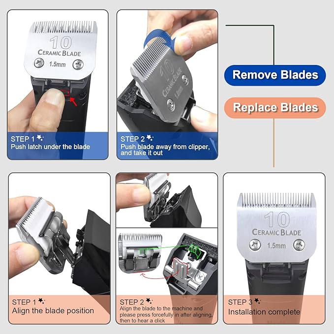 2 Pack Detachable Pet Dog Grooming Clipper Ceramic Blade,Compatible with Andis Size 40 Cut Length 1/100"(0.25mm),Compatible with Oster A5,Wahl KM Series Clippers