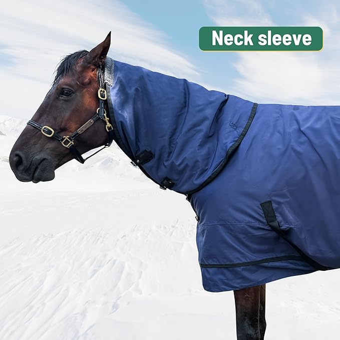 Horse Turnout Blanket | Medium Weight Horse Blanket with 1200D 280g Cotton Filling | Detachable Neck Cover & Belly Wrap (72in/135cm)