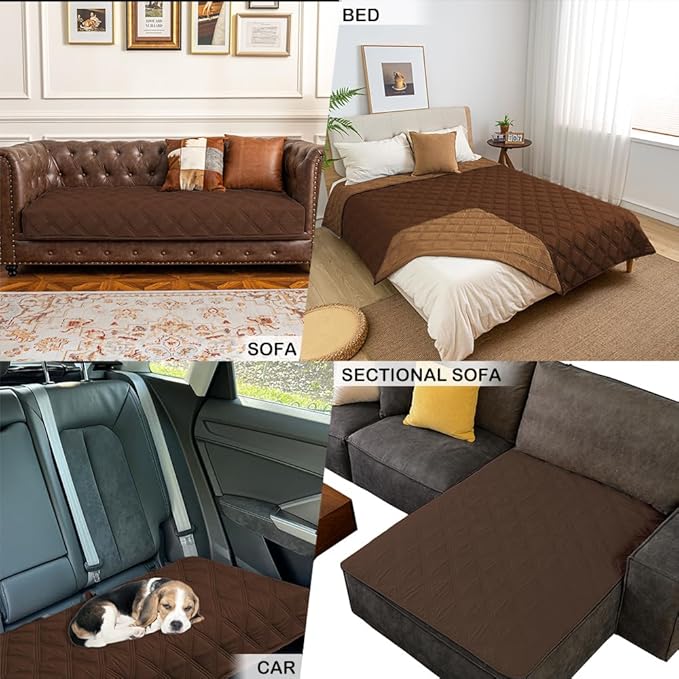 fuguitex Waterproof Dog Blanket Reversible for Small Dogs Resistant Leakproof Washable Couch Cushion Bed Protector Cover for Indoor Furniture Pet Friendly（52"*82",Brown+Chocolate