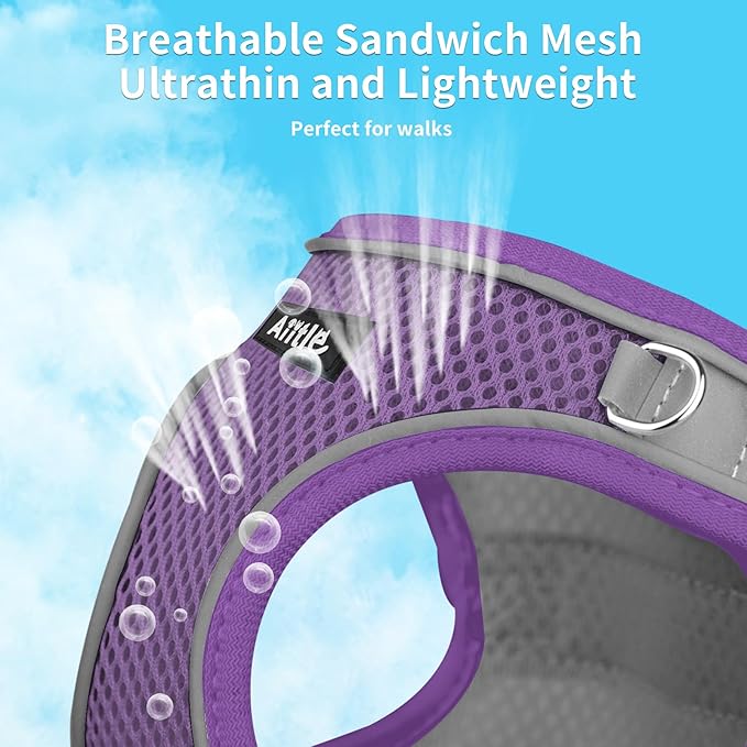 AIITLE Escape Proof Dog Harness - Step in Adjustable Dog Harness No Choke Over with Breathable Mesh and Quick-Release Buckle for Summer- Outdoor Walking, Camping, Training for Medium Dogs Purple XL