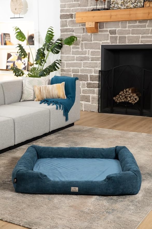 Furry's Paradise Foam Cuddler Pet Bed with Waterproof Liners, Reversible Cushion, Washable Cover, Recycled Fibers and Non-Slip Bottom. (Deeper Waters, Orthopedic Large)
