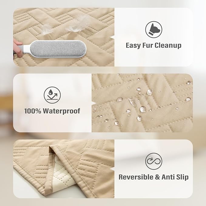 BOCTOPUG Dog Bed Cover for Pets Blankets Rug Pads for Couch Protection Waterproof Bed Covers Dog Blanket Furniture Protector Reusable Changing Pad (Ivory+Beige, 62"x82")