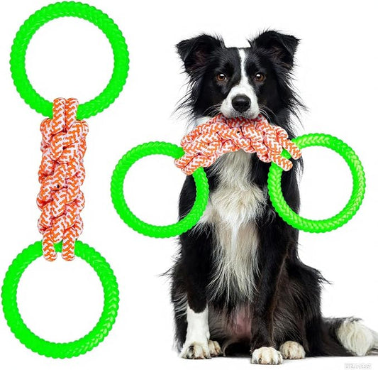 Dog Leash Interactive Toys, tug-of-war Toys Suitable for Large, Medium and Small Dogs, Double-Ring Rubber Grinding Teeth, 100% Cotton Rope Chewing Toys, Teeth Cleaning and Interaction (Green)