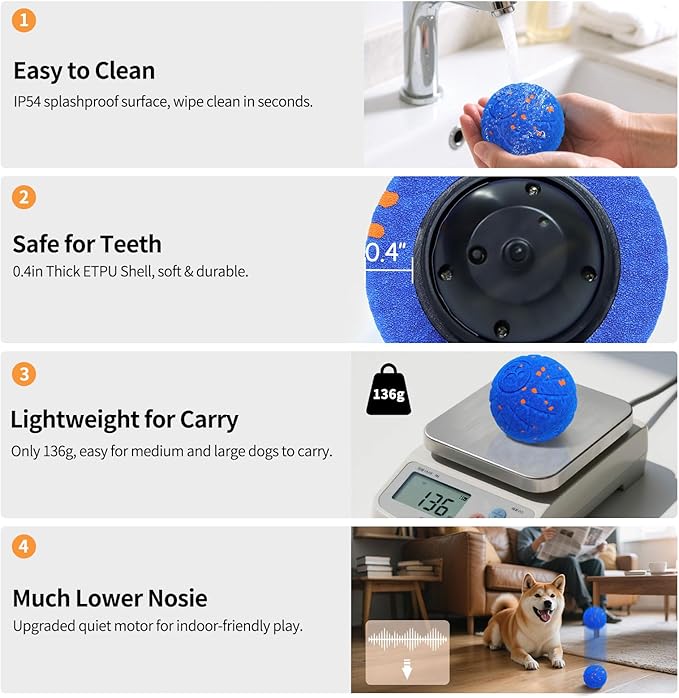 SCHITEC Smart Interactive Dog Toy Ball – Automatic Moving & Bouncing Balls for Large Dogs, Rechargeable Motorized Dog Ball, Stimulating Pet Toy for Active & Bored Medium Large Dogs (Blue)
