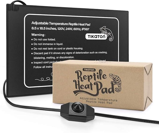 Tikaton Reptile Heat Pad - Adjustable Temperature Under Tank Heater for 10-20gal/30-40gal Tank, Terrarium Heat Mat for Turtle/Snake/Lizard/Frog/Spider/Plant Box