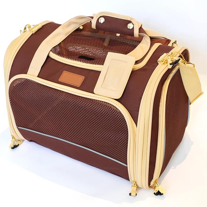 Large Cat Carrier Soft Dog Carrier for Small Dogs Pet Bag Carriers for Cat Dog Travel Bag Large Small Dog Puppy Kitten Rabbit Bunny Airline Approved for Traveling (M Brown)