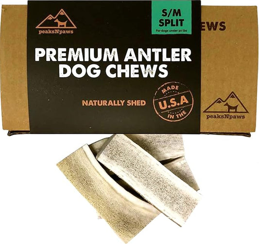 peaksNpaws Premium All-Natural Grade A Split Elk Antlers for Dogs – Naturally Shed in The Rocky Mountains – No Additives, No Preservatives - Healthy and Delicious Treat - Made in USA - S/M Split