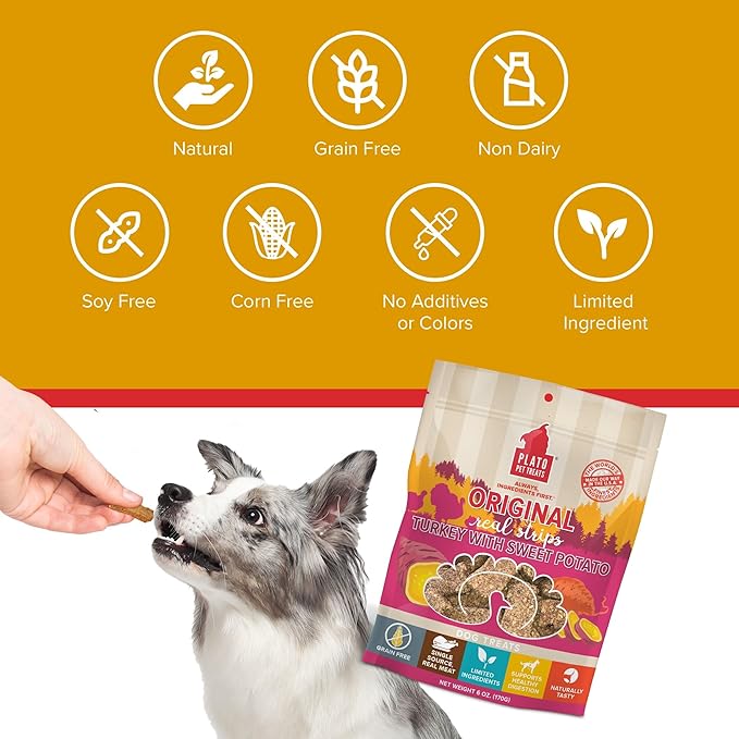 Plato Original Real Strips Turkey & Sweet Potato 6oz, Natural (850002221428)