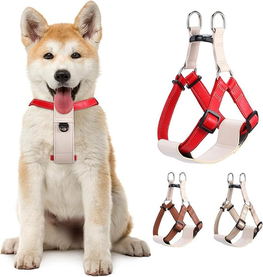 Microfiber Leather No Pull Dog Harness: Comfortable and Easy-to-Use Vest for Training and Walking Your Samll Medium Large Puppy or Dog (Red, XS)