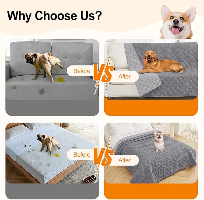 Smiry Waterproof Dog Blanket, 40x50 Inch Soft Pet Bed Cover Reversible, Washable Sofa Couch Furniture Protector for Small Medium Large Dog Puppy Cat, Geometric, Grey/Light Grey
