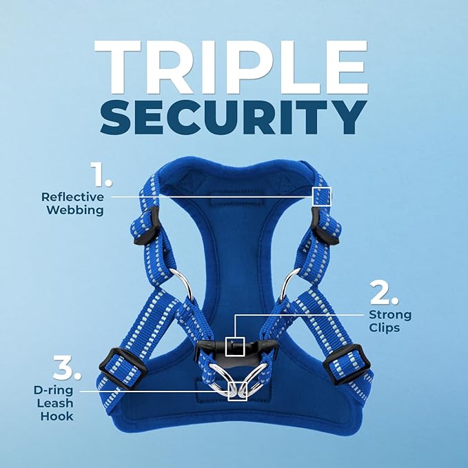 Best Pet Supplies Voyager Mesh Dog Breathable Harness Reflective Stitching, All Weather Adjustable for Walking Training, or Running - Heavy Duty & Durable, Harness Leash Set (Royal Blue), M
