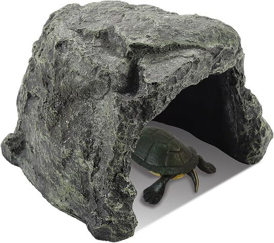 IBWell 7.1 Inch Reptile Hides Resin Tortoise Hideout for Hiding and Basking Aquarium Rock Caves for Snake Bearded Dragon Fish Lizard
