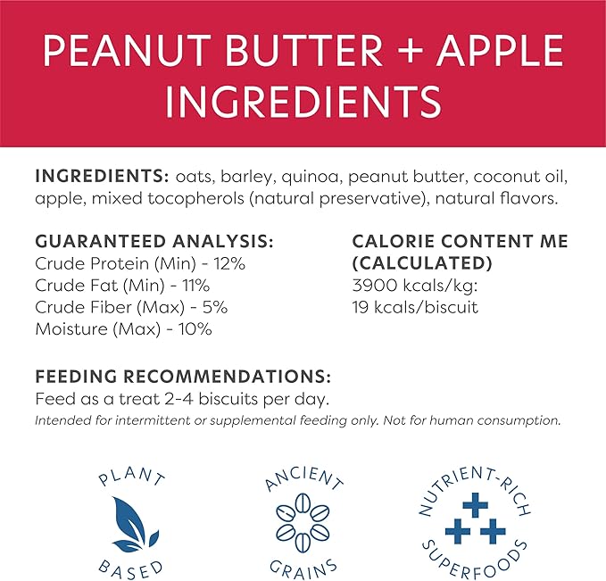 Body and Soul Peanut Butter + Apple Crunchy Dog Treats – Superfood Biscuits Baked with Oats, Barley & Quinoa – All-Natural Plant Based Clean Protein, No Additives or Fillers – Made in USA, 10oz