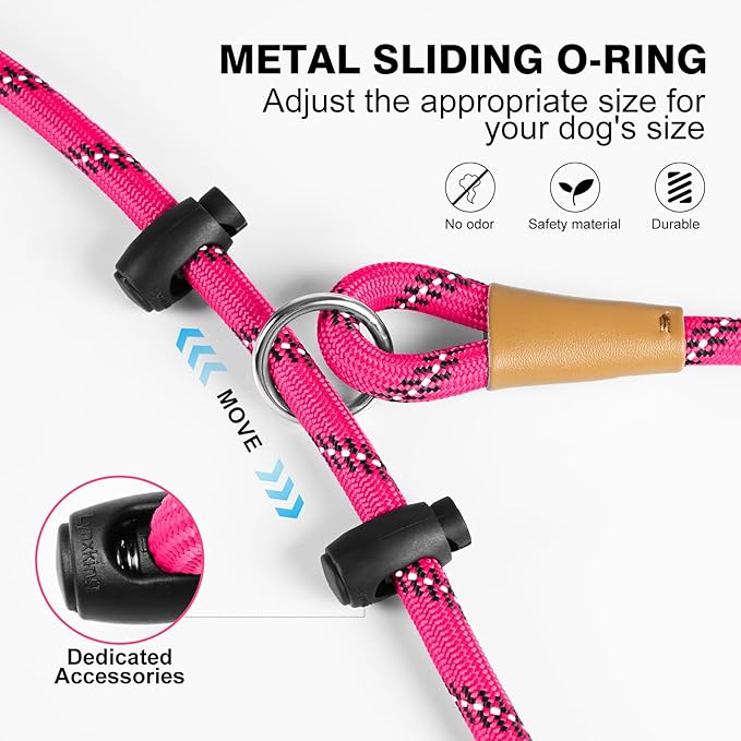 Lynxking No Pull Rope Dog Harness No Pull Reflective Leash Harness Collar 3 in 1 Dog Halter Harnesses Adjustable for Large Giant Dog (Pink, Large 1/2 inch)