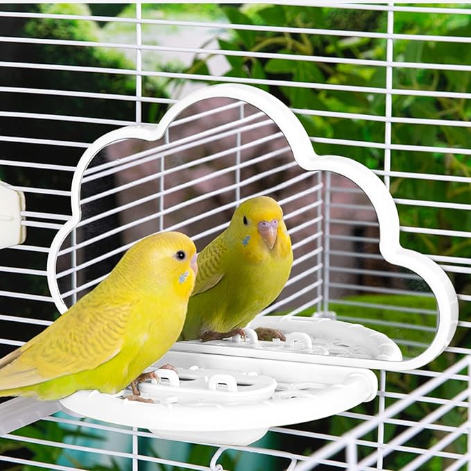 septillar Bird Mirror with Perch Stand, Bird Toys for Parakeet Cockatiel Conure Lovebirds Finch Canaries (White)