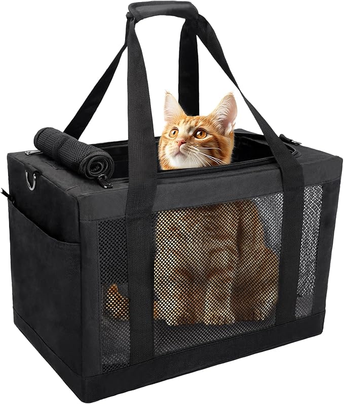 Soft Side Pet Carrier Bag with Shoulder Strap, Breathable Collapsible Mesh Cat Carrier for Cats and Dogs, TSA Airline Approved Travel Pet Carriers