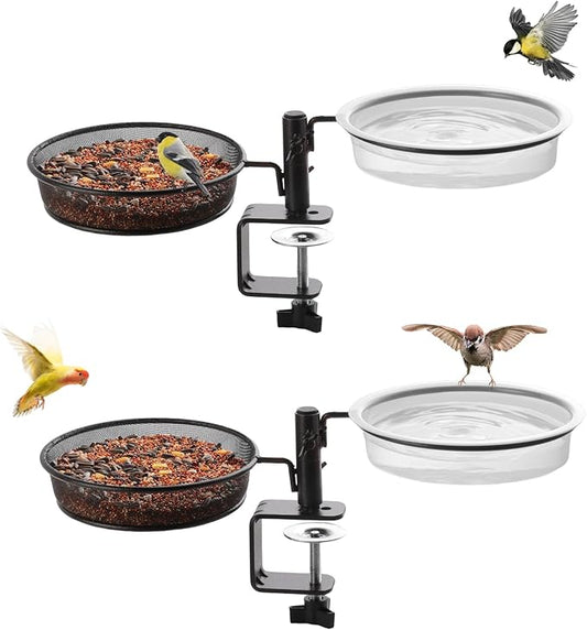 2 Pack Deck Bird Feeders Deck Mount Bird Bath Spa for Dual Use Deck Flower Stand Flower Pot Great for Attracting Birds Detachable and Adjustable Heavy Duty Sturdy Steel,Bronze