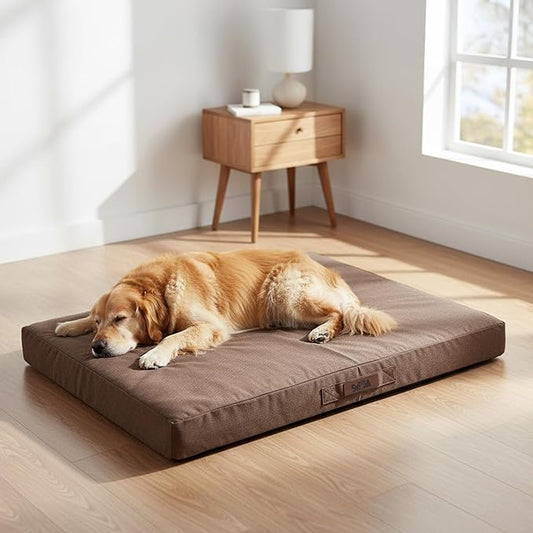 Sytopia 42 Inch Chew Proof Dog Crate Bed, Orthopedic Waterproof Dog Bed for Extra Large Dogs, Removable Washable Cover, Egg Crate Foam Mat, Suitable for Dogs Up to 100 Lbs, Brown
