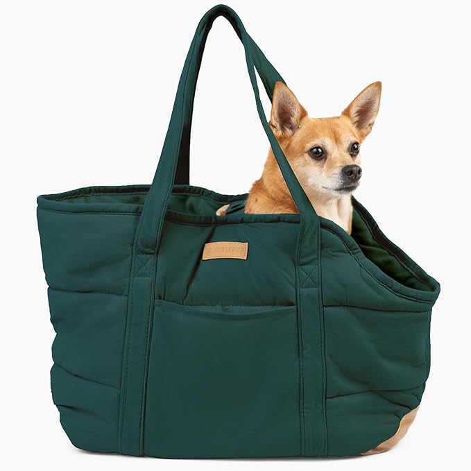 NoblePup Cozy Plush Dog Purse Carrier for Small Dogs - Dog Carrier Purse with Secure Harness Clip, Dog Tote Bag for Small Dogs and Puppies - Green