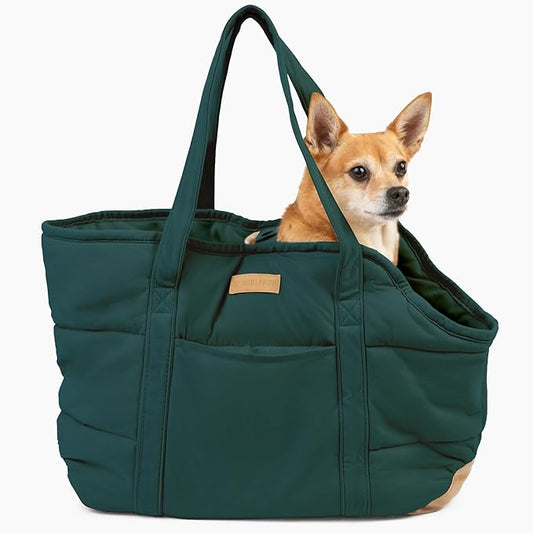 NoblePup Cozy Plush Dog Purse Carrier for Small Dogs - Dog Carrier Purse with Secure Harness Clip, Dog Tote Bag for Small Dogs and Puppies - Green