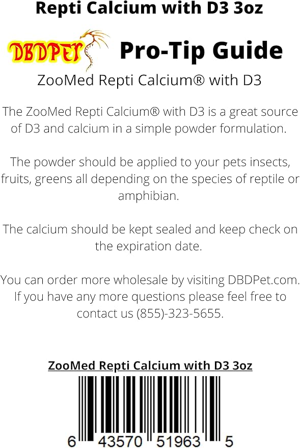 Repti Calcium with D3 (3oz) - Includes Attached DBDPet Pro-Tip Guide