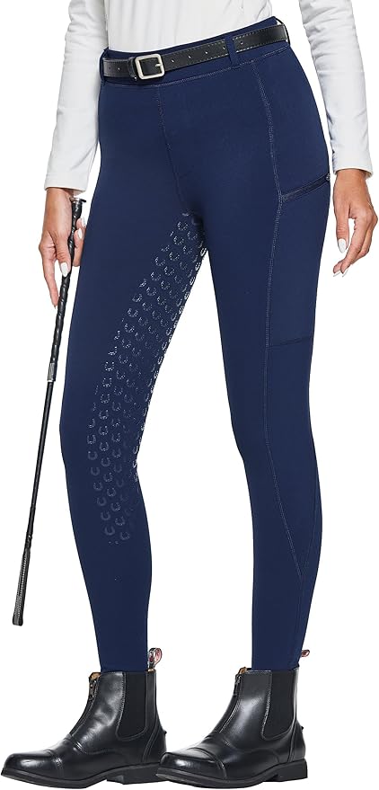 FitsT4 Sports Women's Winter Horse Riding Pants with Zipper Pockets Full Seat Riding Tights Fleece Lined Equestrian Breeches