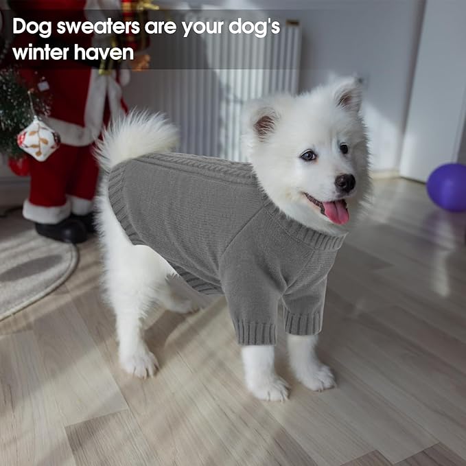 SAWMONG Dog Sweater for Large Dogs, Turtleneck Knitted Pullover Sweater Sweatshirt, Classic Winter Warm Pet Sweater for Boy Girl Pet Chihuahua, French Bulldog, Golden Retriever, Pug, Cat (Grey, XL)