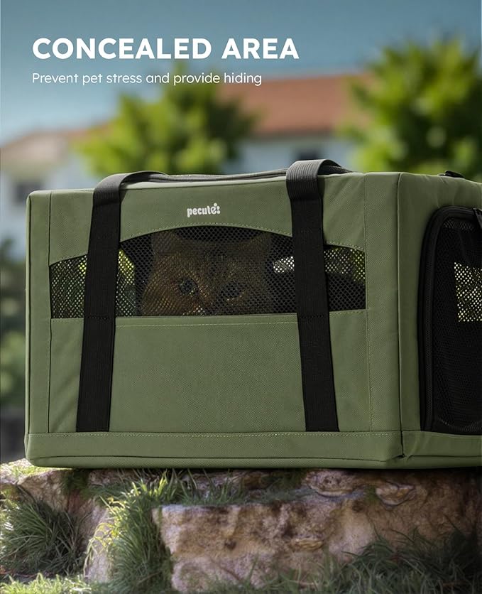 Pecute Cat Carrier Stale, Pet Carrier Breathable and Portable, Cat Carriers Bag with Scientific Hidden Partition, Carriers for Cat Under 11lbs, Dog Carrier Suitable for Travel and Outing, Green