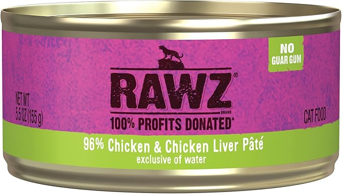 Rawz Natural Premium Pate Canned Cat Wet Food - Made with Real Meat Ingredients No BPA or Gums - 5.5oz Cans 24 Count (Chicken & Chicken Liver)