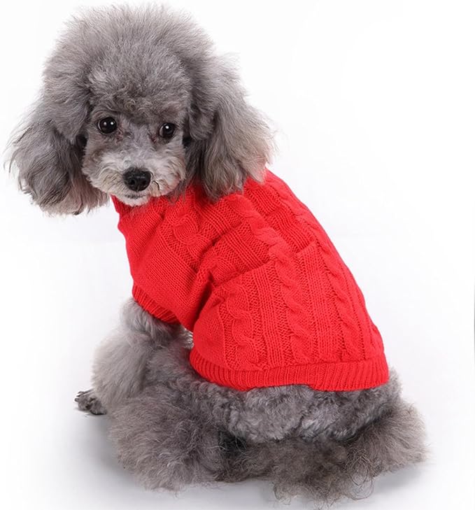 CHBORCHICEN Small Dog Sweaters Knitted Pet Cat Warm Dog Sweatshirt Winter Clothes Kitten Puppy Sweater (Large,Red)