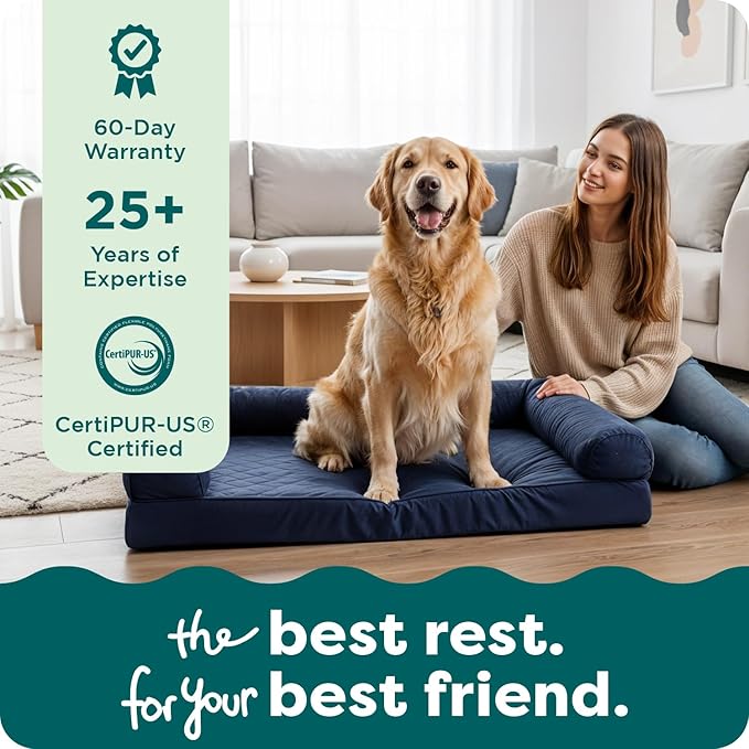 Furhaven Orthopedic Dog Bed for Large/Medium Dogs w/ Removable Bolsters & Washable Cover, For Dogs Up to 55 lbs - Quilted Sofa - Navy (Blue), Large
