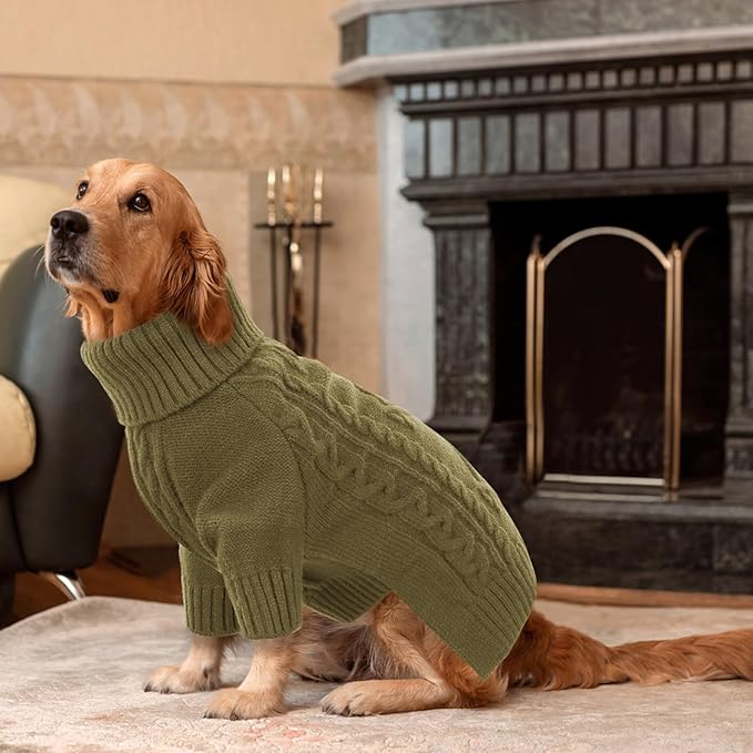 ASENKU Knitted Dog Sweater, Pullover Big Thermal Dog Winter Sweater, Turtleneck Doggy Sweaters for Large Medium Dogs Boy Girl, Warm Pet Sweaters Outfit Border Collie,Pit Bull,Golden Retriever,L
